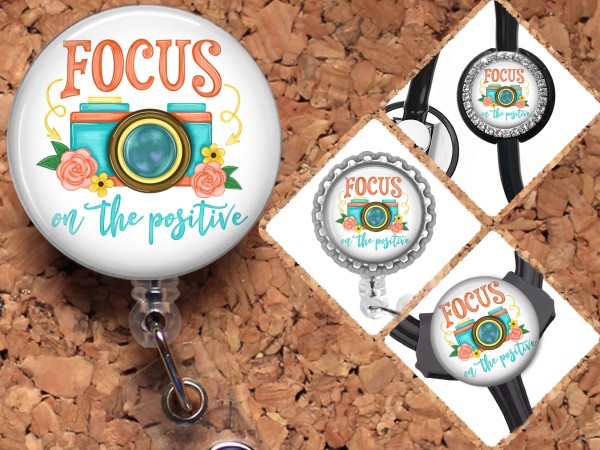 Photography Badge Reel Retractable Lanyard Badge Holder Focus on the Positive Carabiner Id Holder Camera Stethoscope Tag Gift Mylar B1095