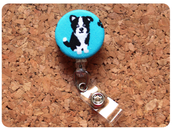 Border Collie Fabric Badge Reel, Retractable Lanyard ID Holder, Brooch Pin, Key Ring, Zipper Pull, Bookmark Planner Clip, Magnet   F120-9