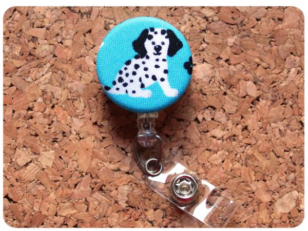 Dalmatian Fabric Badge Reel, Retractable Lanyard ID Holder, Brooch Pin, Key Ring, Zipper Pull, Bookmark Planner Clip, Magnet   F120-5