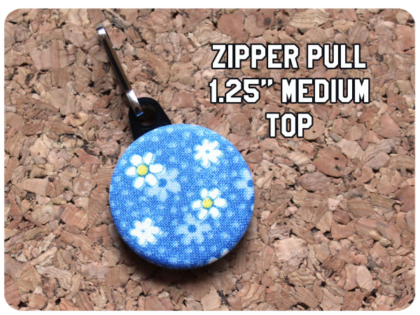 Fabric Daisy Badge Reel, Retractable Lanyard ID Holder, Brooch Pin, Key Ring, Zipper Pull, Bookmark Planner Clip, Magnet, Blue   F110