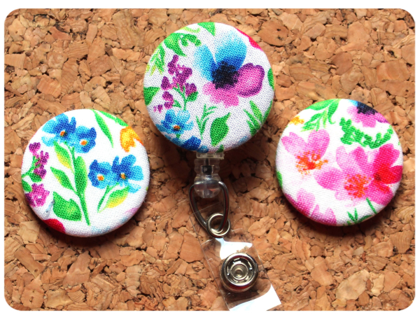 Fabric Floral Badge Reel, Retractable Lanyard ID Holder, Brooch Pin, Key Ring, Zipper Pull, Bookmark Planner Clip, Magnet   F116
