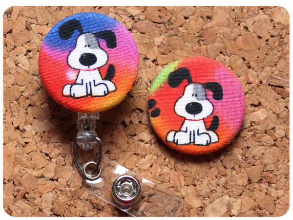 Fabric Puppy Badge Reel, Retractable Lanyard ID Holder, Brooch Pin, Key Ring, Zipper Pull, Bookmark Planner Clip, Magnet   F113