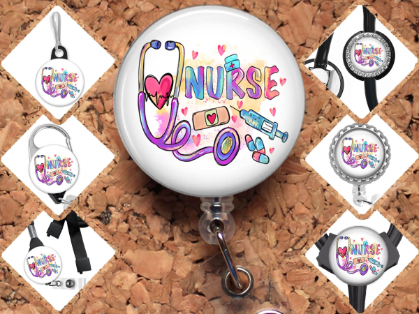 Nurse Badge Reel Id Holder, Retractable Lanyard, Carabiner, Zipper Pull, Stethoscope ID Tag, Key Ring, Brooch Pin, Paperclip Bookmark 8023