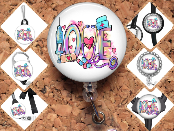 Nurse Badge Reel Id Holder, Retractable Lanyard, Carabiner, Zipper Pull, Stethoscope ID Tag, Key Ring, Brooch Pin, Paperclip Bookmark 8023