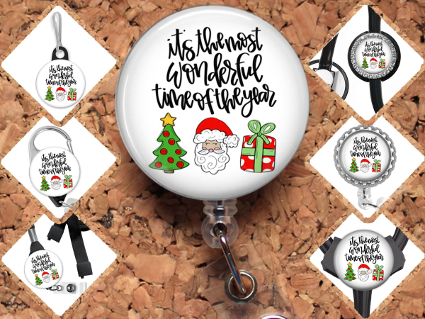 Christmas Badge Reel ID Holder, Holiday Carabiner, Zipper Pull, Stethoscope ID Tag, Nurse Id Holder, Teacher Badge, Santa 8032