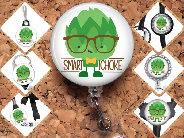 Dietitian Badge Reel, Funny Nutritionist Id Holder, Artichoke Carabiner, Zipper Pull, Key Ring, Pin, Funny Vegetable Badge Reel, 8045