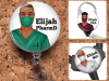 Black Male Badge Reel, Personalized Retractable ID Holder, African American, 8 Scrub Colors, 6 Characters, Doctor Nurse RN CNA Mylar N1077