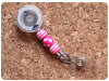 Interchangeable Badge Reel Base, Beaded Retractable ID Holder, Switchable Badge Reel or Lanyard, Pink Dots and Stripes