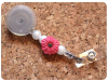 Interchangeable Badge Reel Base, Beaded Retractable ID Holder, Switchable Badge Reel or Lanyard, Pink Flower