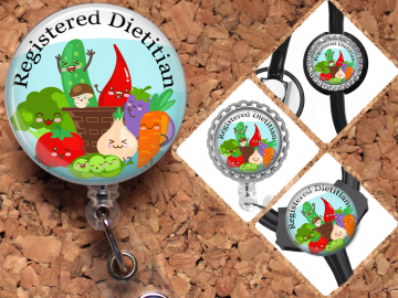 Vegetable Badge Reel, Dietitian Retractable Lanyard Badge Holder, Carabiner, Id Holder, Stethoscope Tag, Badge Reel Basket Mylar B1104