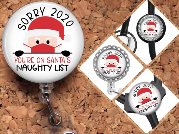 2020 Santa Badge Reel Retractable Lanyard Badge Holder Naughty List Carabiner Id Holder Stethoscope Tag Nurse Badge Reel Gift Mylar