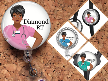 Black Nurse Badge Reel, Personalized Retractable ID Holder, African American Customized Lanyard, Carabiner, Stethoscope, Mylar N1069