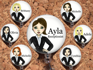 Business Woman Badge Reel, Personalized Retractable ID Holder, Office Customized Lanyard, Hair Choice Carabiner, Stethoscope, Mylar 8015