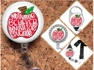 Teacher Badge Reel Retractable Lanyard Badge Holder Carabiner Id Holder Stethoscope Tag School Nurse Badge Reel Gift Mylar 8011