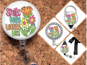 Badge Reel Retractable Lanyard Badge Holder Smile More Worry Less Carabiner Id Holder Stethoscope Tag Nurse Badge Reel Gift Mylar 8017
