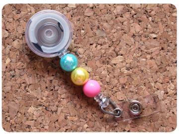 Interchangeable Badge Reel Base, Beaded Retractable ID Holder, Switchable Badge Reel or Lanyard, Blue Yellow Pink