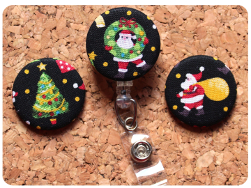 Fabric Christmas Badge Reel, Retractable Lanyard ID Holder, Brooch Pin, Key Ring, Zipper Pull, Bookmark Planner Clip, Magnet   F114