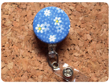 Fabric Daisy Badge Reel, Retractable Lanyard ID Holder, Brooch Pin, Key Ring, Zipper Pull, Bookmark Planner Clip, Magnet, Blue   F110