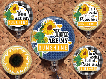 Sunflower Badge Reel, Retractable Lanyard Badge Reel, Carabiner, You are my Sunshine, Be a Sunflower, Fall Id Holder Mylar 8021