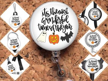 Halloween Badge Reel, Bat Ghost Pumpkin, Fall  Carabiner, Zipper Pull, Stethoscope ID Tag, Nurse Id Holder, Teacher Badge, 8027