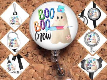 Halloween Medical Badge Reel,  Fall Carabiner, Boo Boo Ghost Crew, Zipper Pull, Stethoscope ID Tag, Nurse Id Holder,  8025