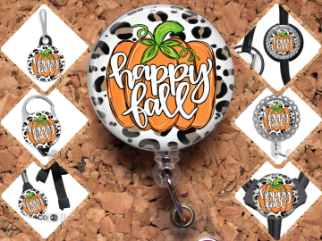 Fall Badge Reel, Pumpkin ID Holder, Autumn Carabiner, Zipper Pull, Stethoscope ID Tag, Nurse Id Holder, Teacher Badge, Happy Fall 8029