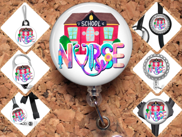 School Nurse Badge Reel Id Holder, Retractable Lanyard, Carabiner, Zipper Pull, Stethoscope ID Tag, Key Ring, Pin, Paperclip Bookmark 8023
