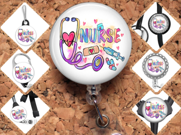 Nurse Badge Reel Id Holder, Retractable Lanyard, Carabiner, Zipper Pull, Stethoscope ID Tag, Key Ring, Brooch Pin, Paperclip Bookmark 8023