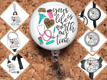 Nurse Badge Reel Id Holder, Retractable Lanyard, Carabiner, Zipper Pull, Key Ring, Pin, Bookmark,  Nurse Gift RN, 8041