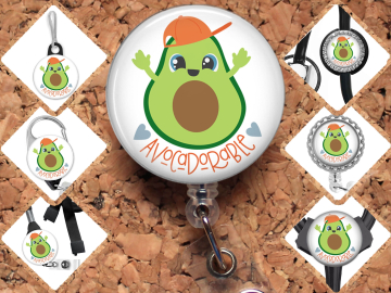 Dietitian Badge Reel, Funny Nutritionist Id Holder, Avocado Carabiner, Zipper Pull, Key Ring, Pin, Funny Vegetable Badge Reel, 8049