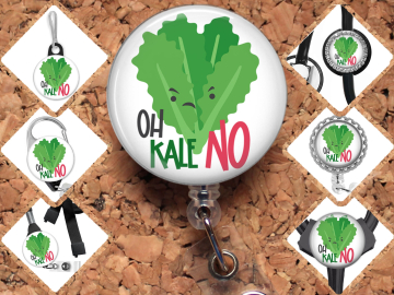Dietitian Badge Reel, Funny Nutritionist Id Holder, Kale Carabiner, Zipper Pull, Key Ring, Pin, Funny Vegetable Badge Reel, 8046