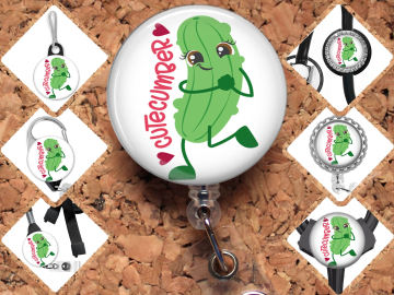 Dietitian Badge Reel, Funny Nutritionist Id Holder, Cucumber Carabiner, Zipper Pull, Key Ring, Pin, Funny Vegetable Badge Reel, 8048