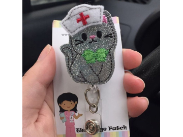 Glitter Nurse Kitty Badge Reel