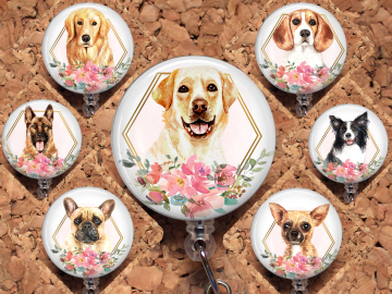 Dogs in Flowers Badge Reel ID Holder  8064