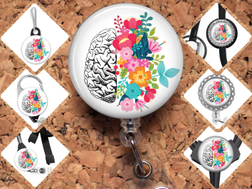 Floral Brain Badge Reel ID Holder, 8079