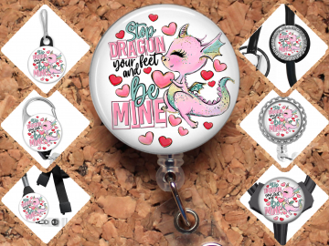 Valentine Be Mine Dragon Badge Reel ID Holder, 8086