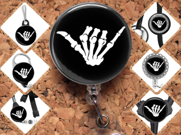 Skeleton Hand Badge Reel Id Holder, Hang Loose Rad Tech  8089