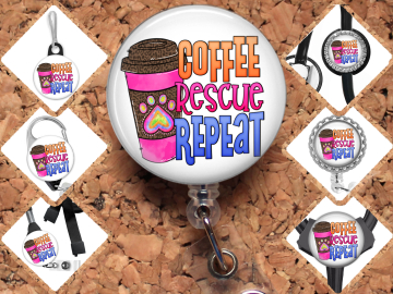 Coffee Rescue Repeat Animal Rescue Badge Reel Id Holder 8092
