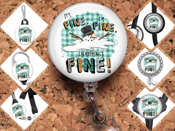 Snowman It's Fine I'm Fine Badge Reel Id Holder 8098
