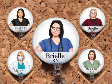 Medium Straight Haired Nurse Badge Reel Id Holder 8110