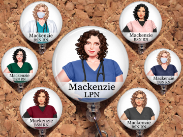 Medium Curly Haired Nurse Badge Reel Id Holder 8111