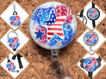 Patriotic Stars Badge Reel Id Holder 8125