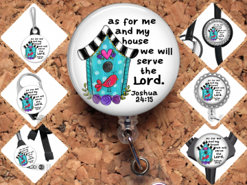 Christian Bird House Badge Reel Id Holder - As for me and my house we will serve the Lord