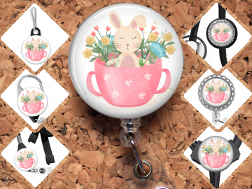 Floral Easter Bunny Badge Reel Id Holder 8134