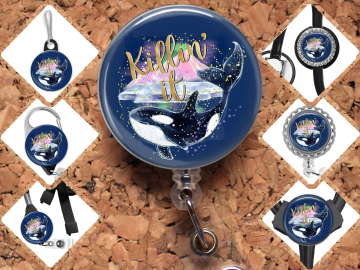 Killer Whale Badge Reel Id Holder - Orca Killin It 8149