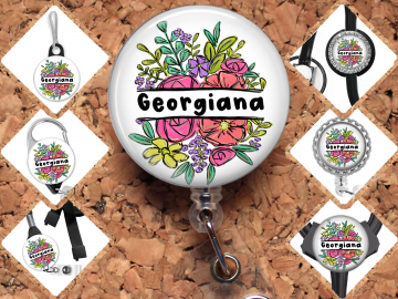 Personalized Name Flower Badge Reel Id Holder 8151