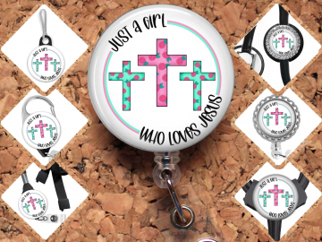 Just a Girl Who Loves Jesus Badge Reel Id Holder, Badge Pin, Magnet, Lanyard, Stethoscope Tag 8179