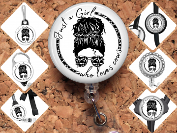Just a Girl Who Loves Cows Badge Reel Id Holder, Badge Pin, Magnet, Lanyard, Stethoscope Tag 8180