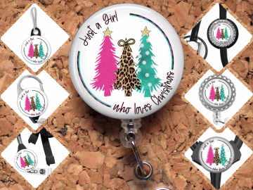 Just a Girl Who Loves Christmas Badge Reel Id Holder, Badge Pin, Magnet, Lanyard, Stethoscope Tag 8181