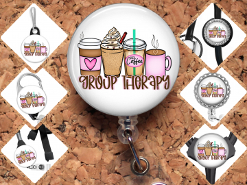 Coffee Group Therapy Badge Reel Id Holder, Badge Pin, Magnet, Lanyard, Stethoscope Tag 8182
